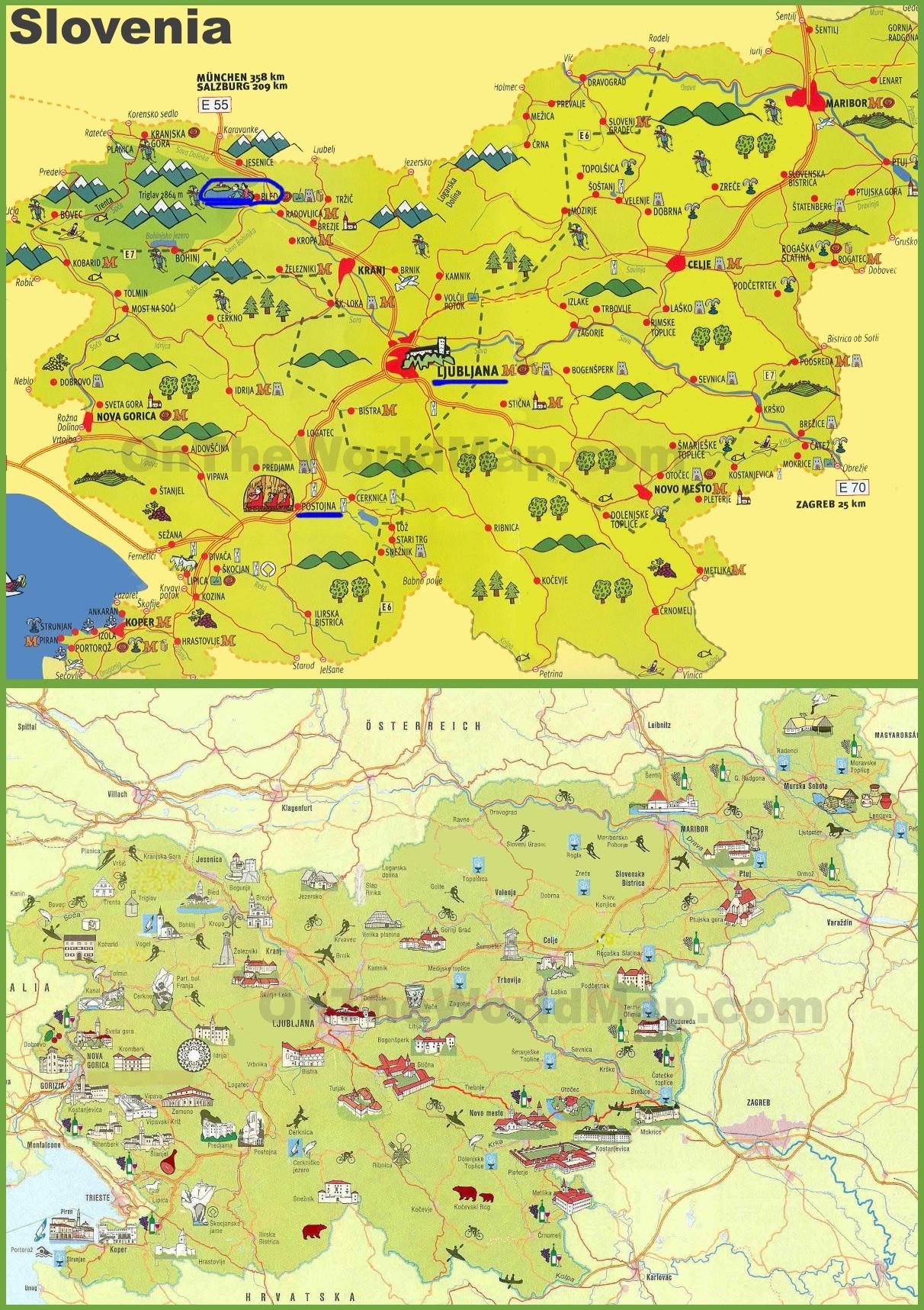 Slovenien Turist Kort Slovenien Rejse Kort Det Sydlige Europa Europa