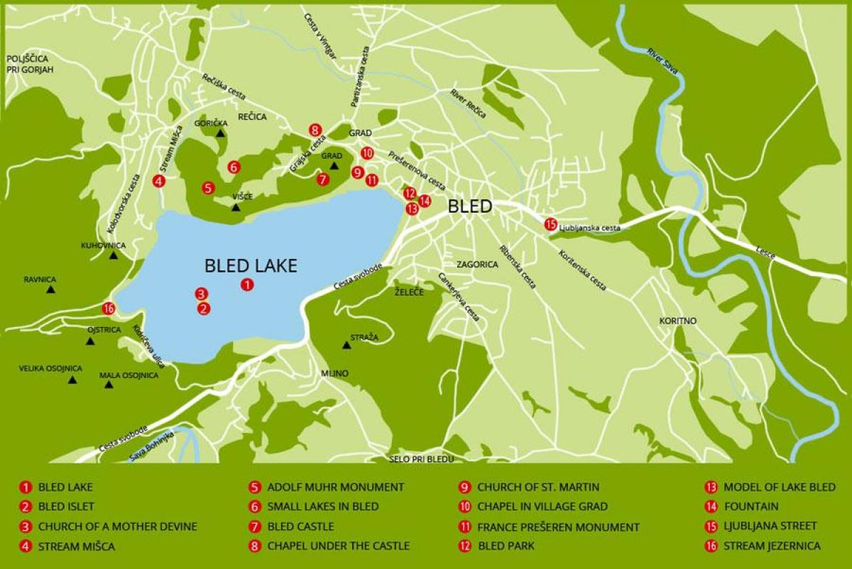 kort over Slovenien, der viser, bled-søen