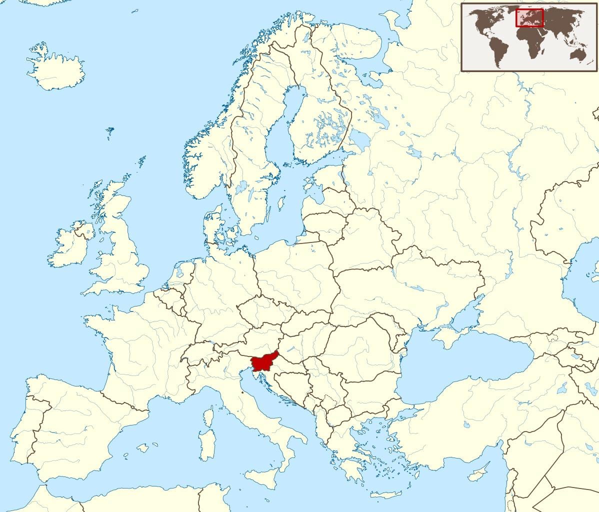 Slovenien placering på verdenskortet