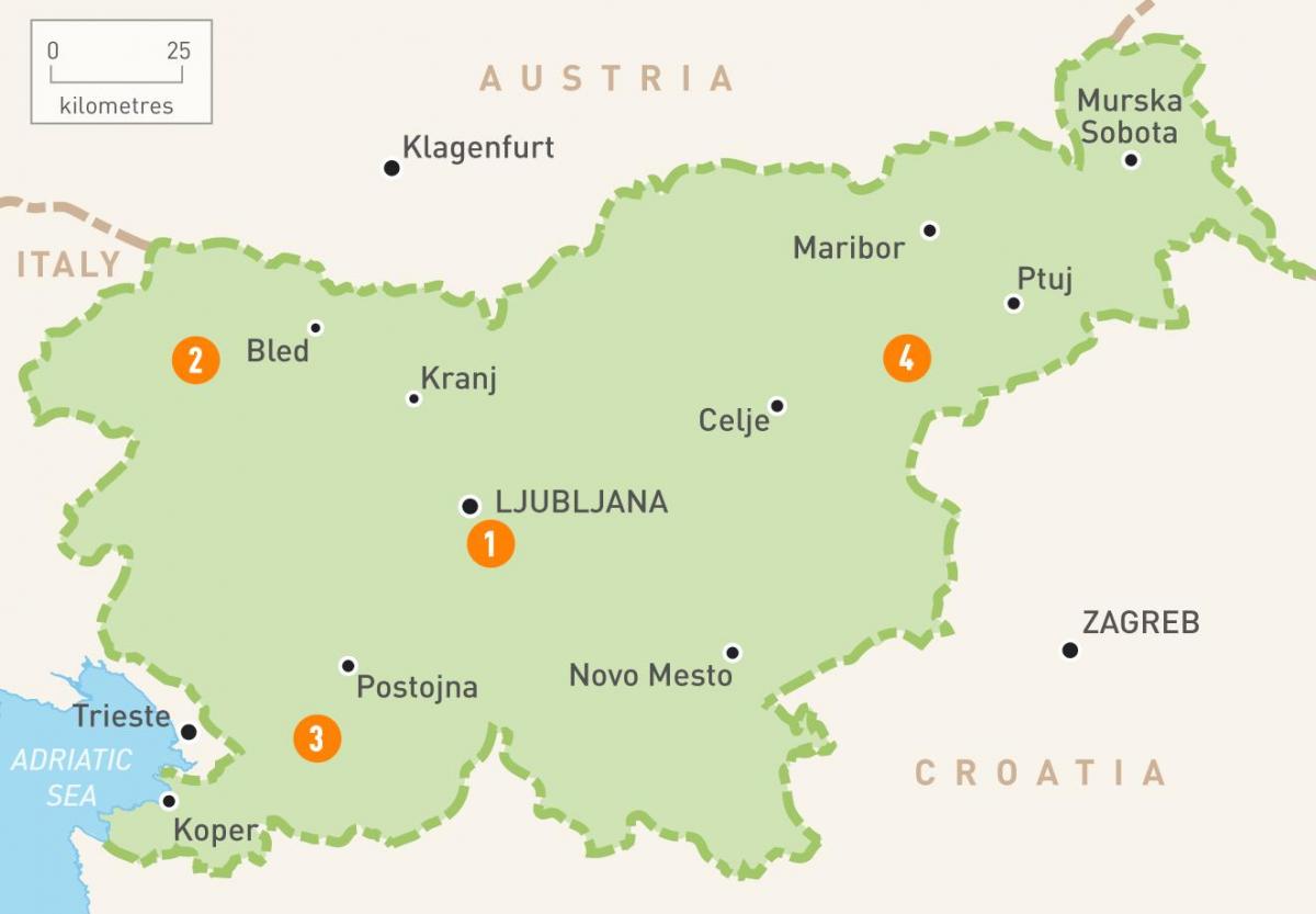 Kort over Slovenien regioner