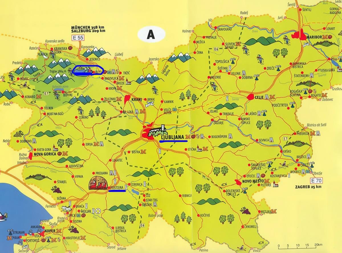 Kort over Slovenien sightseeing