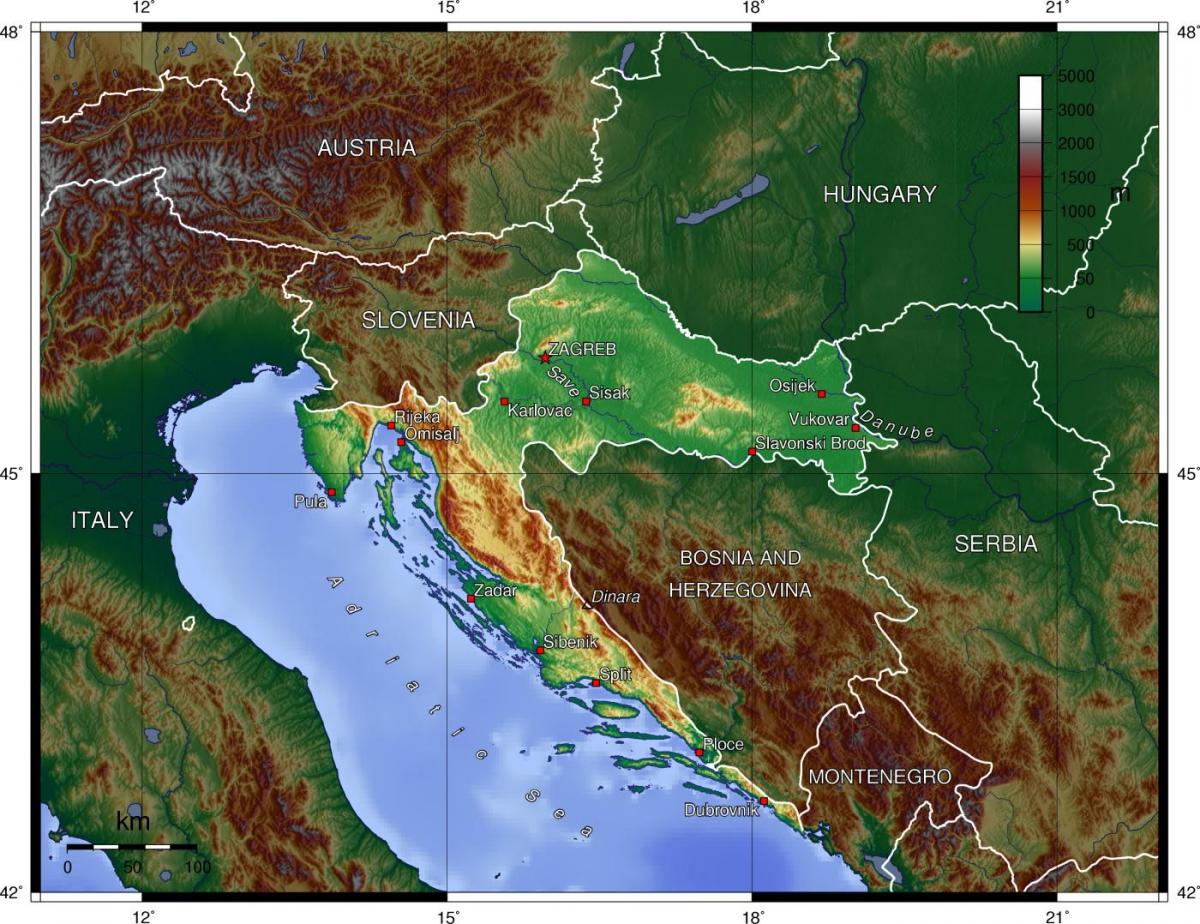 Kort over Slovenien topografisk