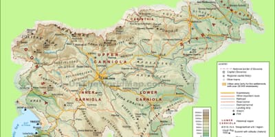 Kort over Slovenien fysiske