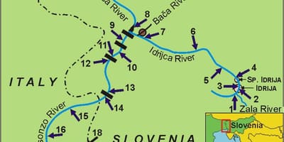 Kort over soca-floden i Slovenien